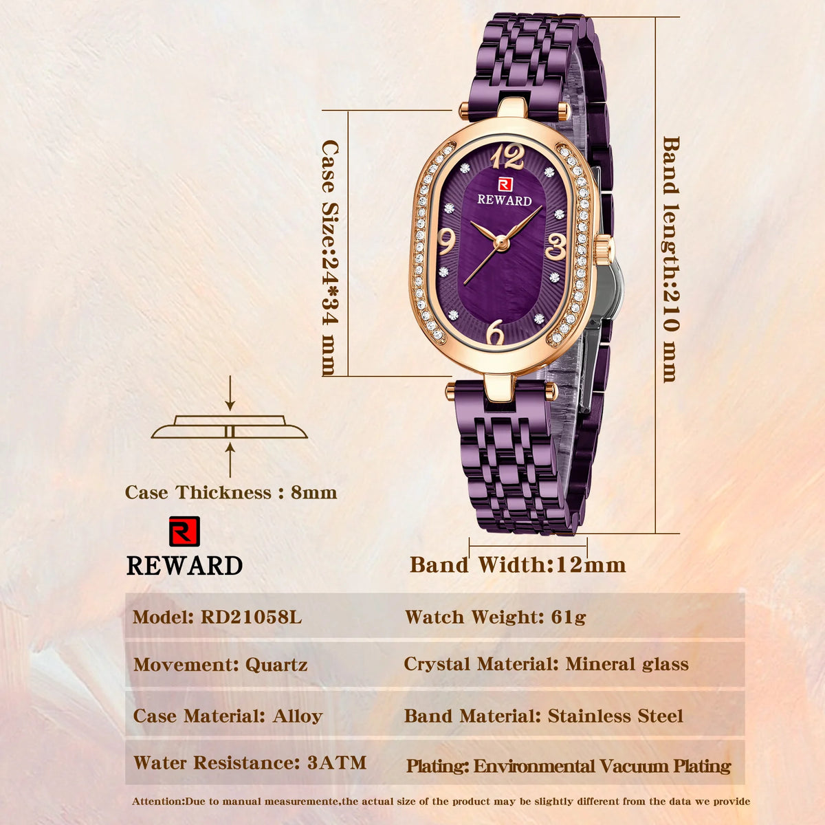 REWARD HOT Sale Women Watches Top Brand Luxury Stainless Steel Strap Wrist watch Female Quartz Ladies Watch Wife For Girl RD21058L