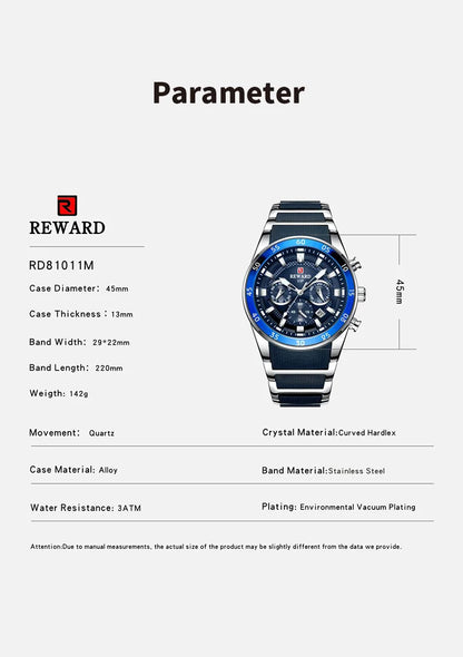 REWARD watches men wrist sport waterproof Luxury brand Silicone Band Quartz Wristwatch Male Watches Fashion Watch Man