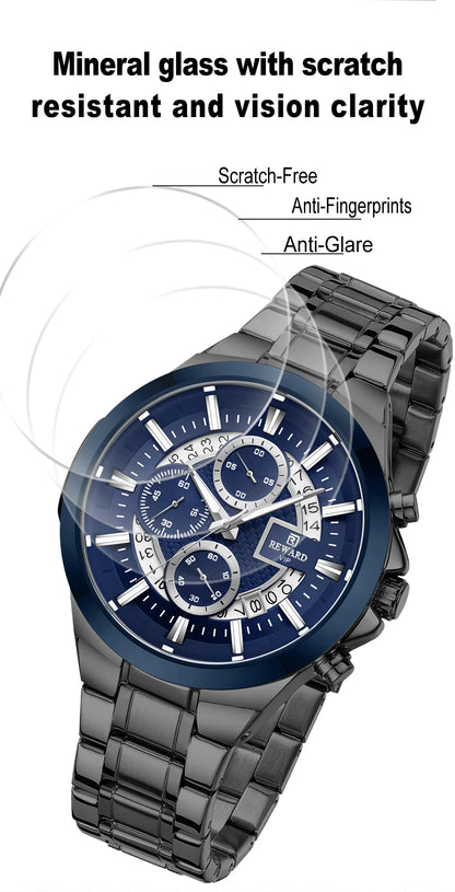 REWARD New Design Quartz Watch High Quality Waterproof Calendar Date Stainless Steel Premium Luxury Mens Wrist Watches Montre