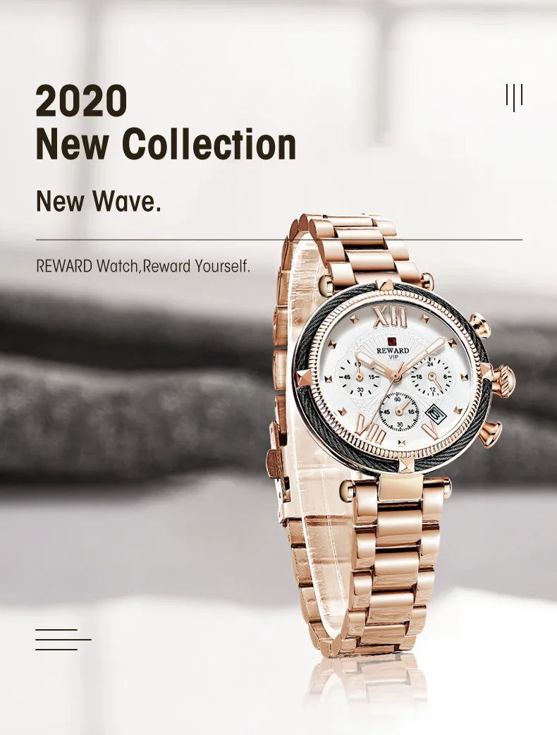 REWARD Hot Brand Luxury Women Watches Fashion Stainless Steel Band Quartz Sport Watch Luminous Ladies Wrist Watch,RD63084L