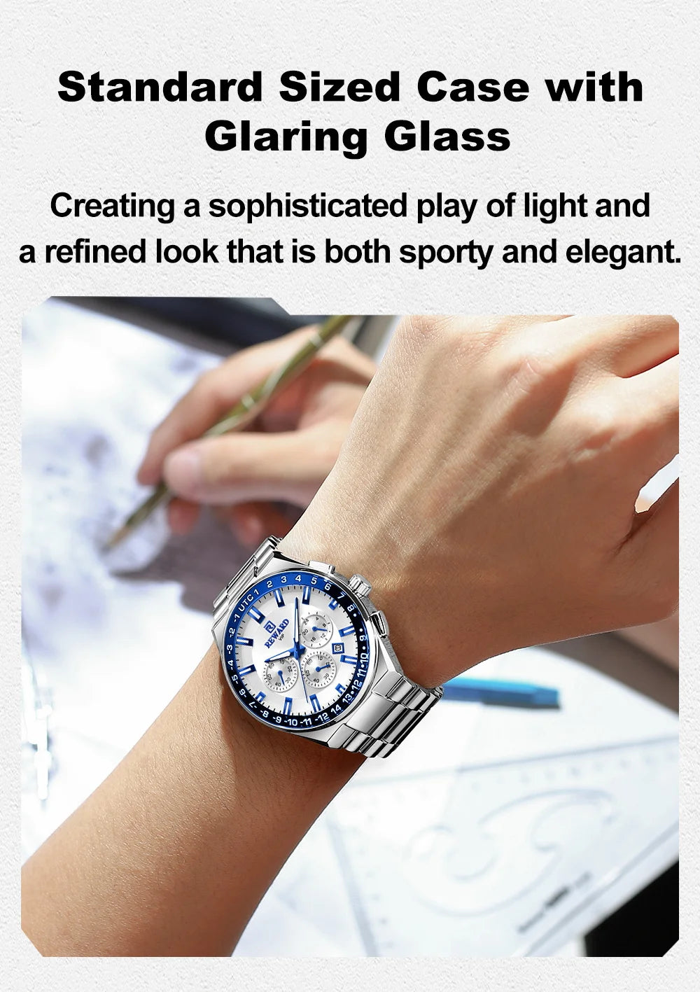 REWARD Men's Watch Luxury Chronograph Business Wristwatch Solid Stainless Steel Band High Quality Watch for Men