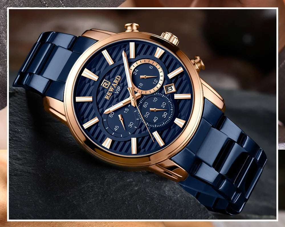 REWARD Fashion Mens Watch Wholesale Price Stainless Steel Waterproof Calendar Wristwatches Male Reloj Reward