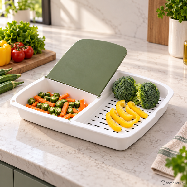 3-in-1 Cutting Board with Dual Compartments & Drainage Basket
