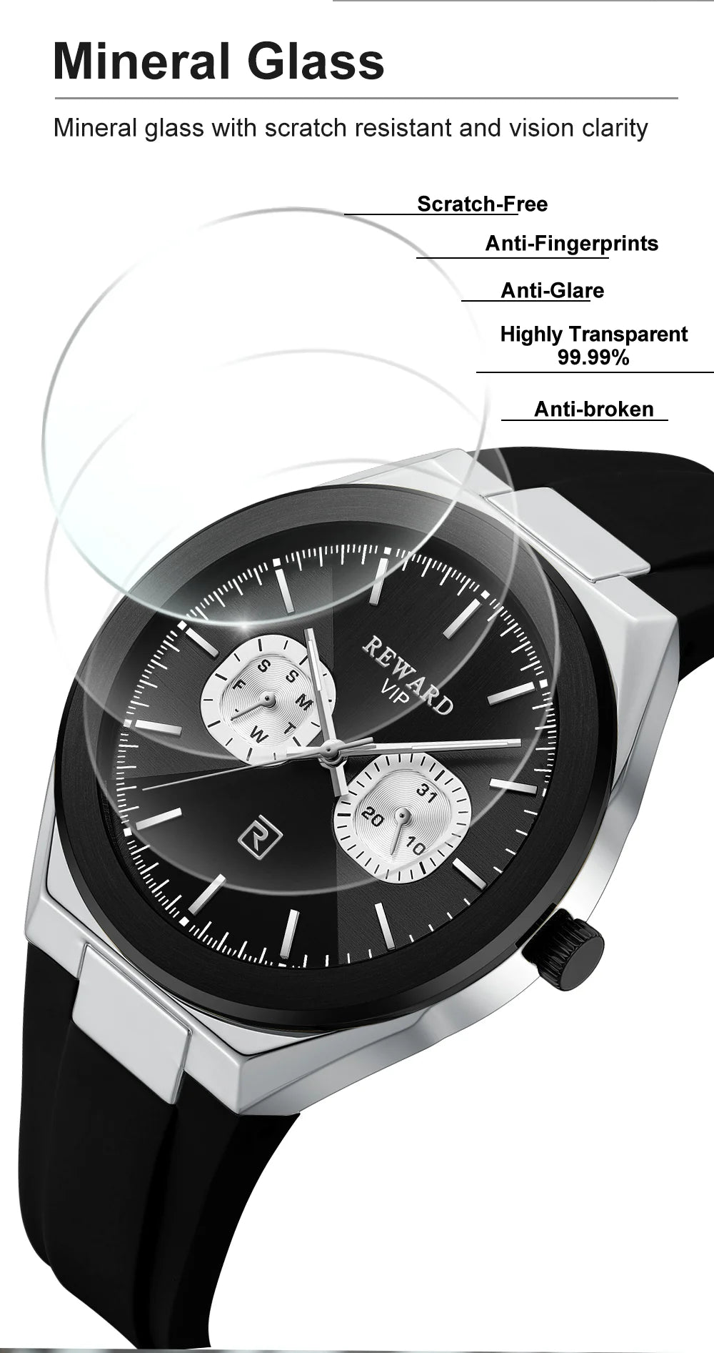 New Model REWARD Men's Watch Luxury Chronograph Business Wristwatch Solid Stainless Steel Band High Quality Watch