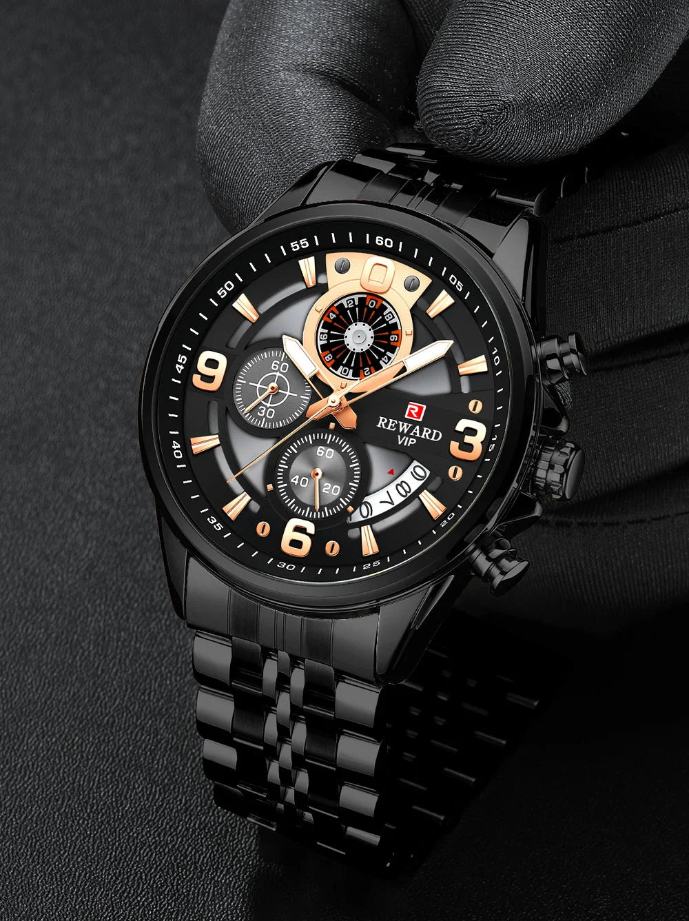 Reward In Stock Sports Watch Luxury Stainless Steel Luminous Quartz Man Watch Wholesale Oem Wristwatch Reloj,Auto Date, chronograph, Complete Calendar, Day/Date, Waterproof, Luminous, Anti-magnetic,RD81057M
