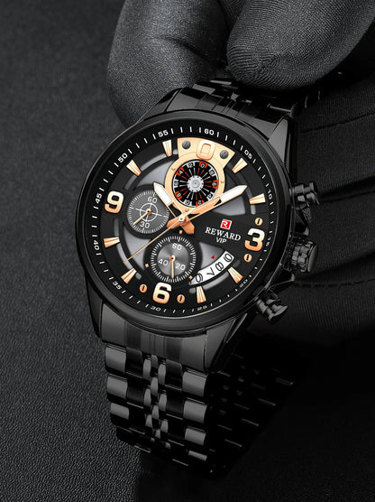 Reward In Stock Sports Watch Luxury Stainless Steel Luminous Quartz Man Watch Wholesale Oem Wristwatch Reloj,Auto Date, chronograph, Complete Calendar, Day/Date, Waterproof, Luminous, Anti-magnetic,RD81057M