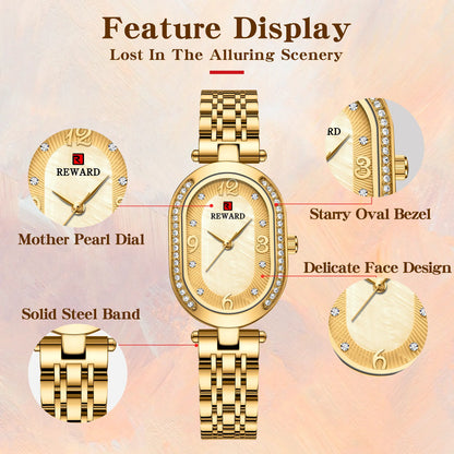 REWARD HOT Sale Women Watches Top Brand Luxury Stainless Steel Strap Wrist watch Female Quartz Ladies Watch Wife For Girl  RD21058L