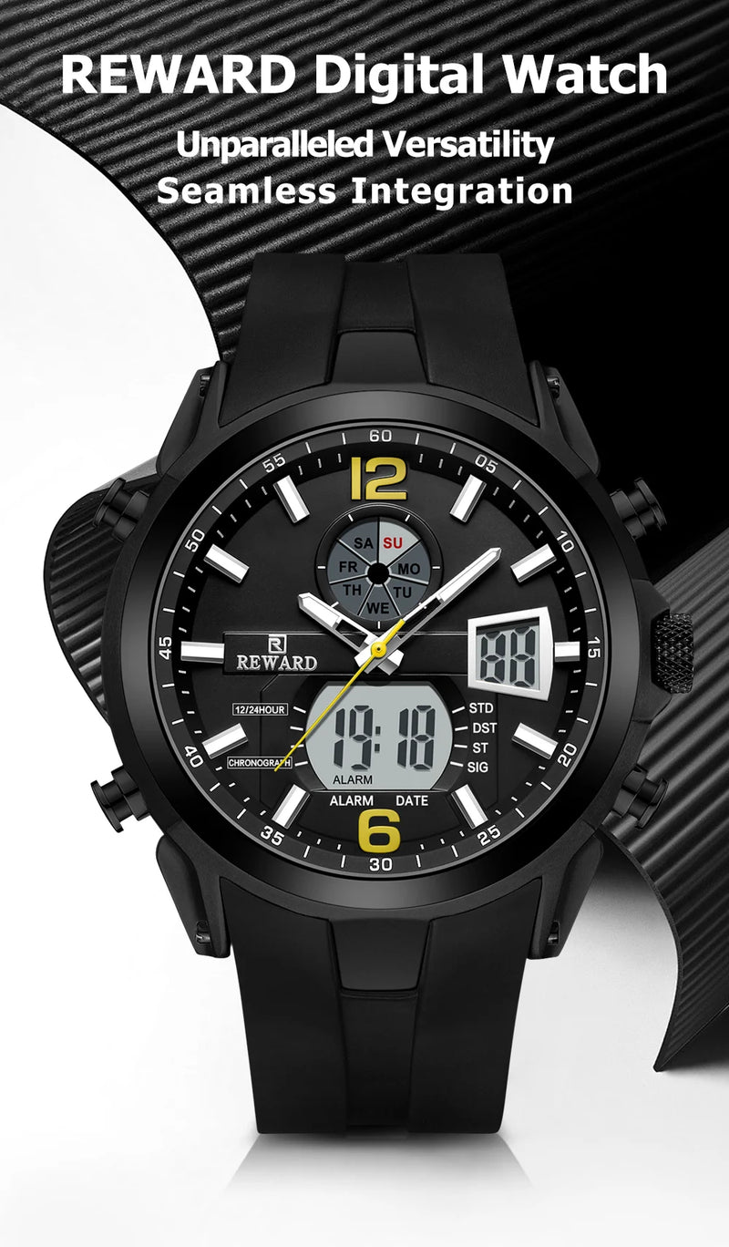 REWARD New digital watches men multi function week date running stopwatch outdoor fashion silicone quartz digital watch detail view