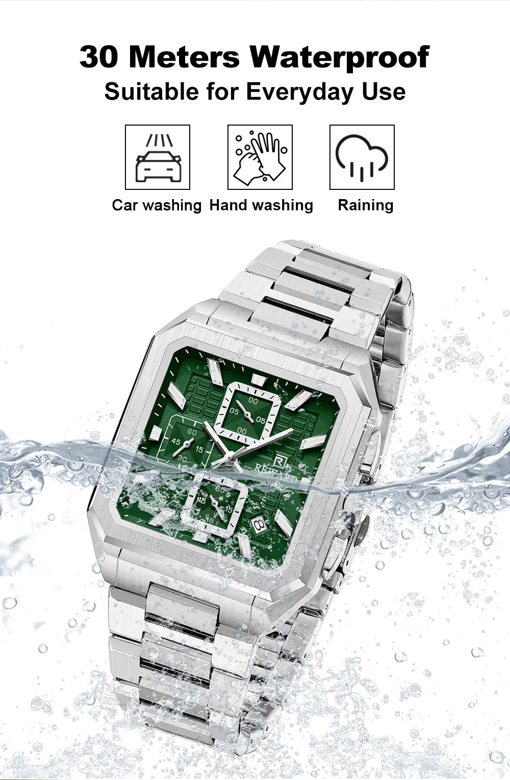 REWARD New Watch for Men High Quality Polishing Double Layered Case Square Chronograph Casual Quartz Watches Men Luxury