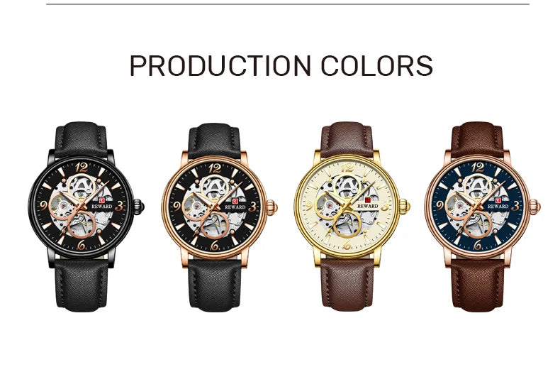 Reward Mechanical Watches Men Oem Luxury Skeleton Leather Band Mens Automatic Watch RD33001M