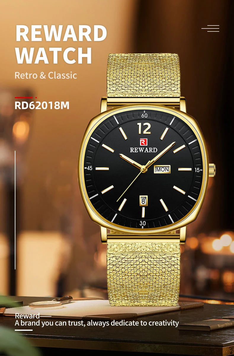 Check out the Reward New Arrivals waterproof simple quartz watches gift set, featuring two simple yet elegant watches made with high-quality alloy materials that are both durable and water-resistant.