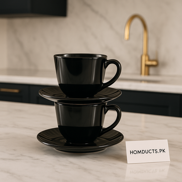 Luxury Black Ceramic Cup & Saucer Set – 12 Pcs Premium Coffee & Tea Set