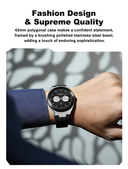 New Model REWARD Men's Watch Luxury Chronograph Business Wristwatch Solid Stainless Steel Band High Quality Watch