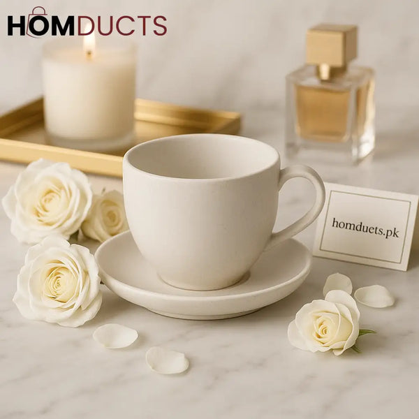 Elegance White Ceramic Cup & Saucer – Minimal Luxury Tea & Coffee Set (6pc Set)