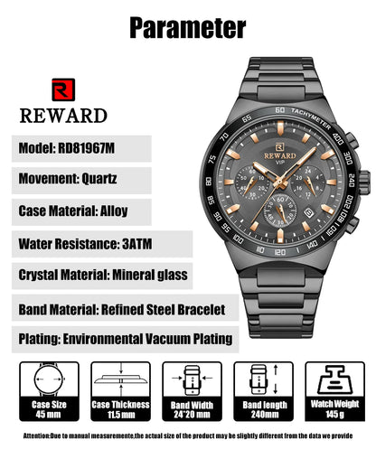Reward New Design waterproof Casual luxury watch men In Stock fashion mens steel watch wrist chronograph watch RD81967M