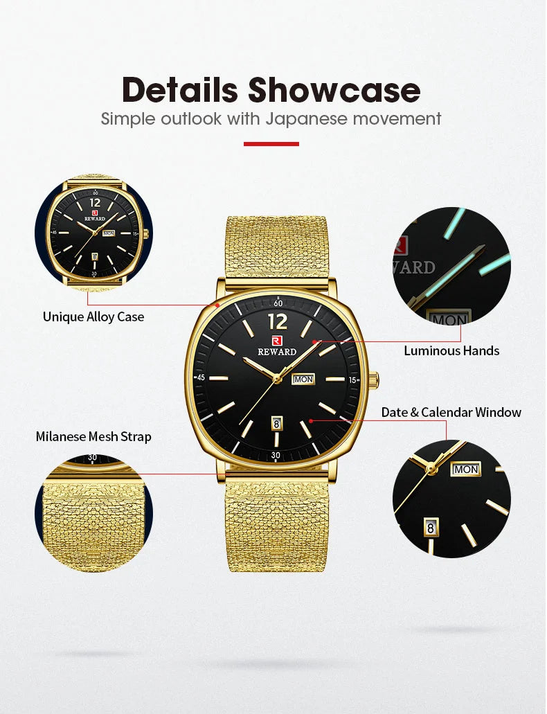 Check out the Reward New Arrivals waterproof simple quartz watches gift set, featuring two simple yet elegant watches made with high-quality alloy materials that are both durable and water-resistant.