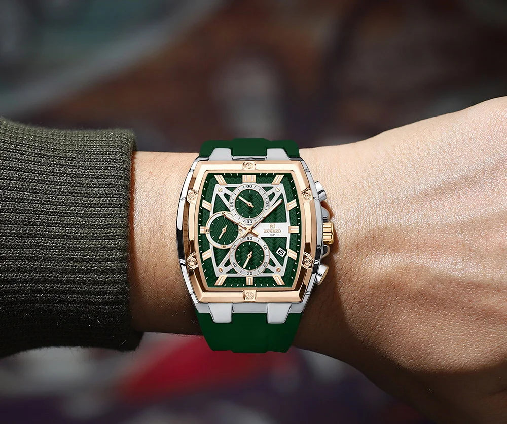 REWARD Fashion Watch Men Square Top Quality Luxury Alloy Quartz Watches Calendar Rubber Band Male Wrist Watches Factory OEM