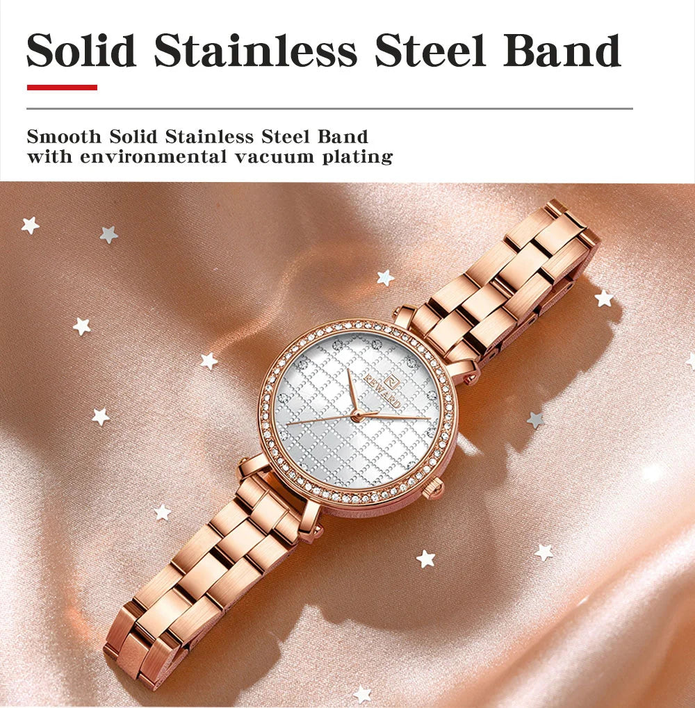 Reward 2022 New Arrival Wrist Watch Women Luxury Diamond Inlay Stainless Steel Ladies Golden Watches Wholesale Montre Acier RD21075L