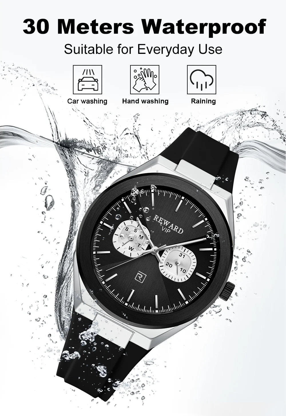 New Model REWARD Men's Watch Luxury Chronograph Business Wristwatch Solid Stainless Steel Band High Quality Watch