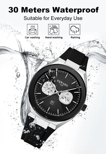 New Model REWARD Men's Watch Luxury Chronograph Business Wristwatch Solid Stainless Steel Band High Quality Watch