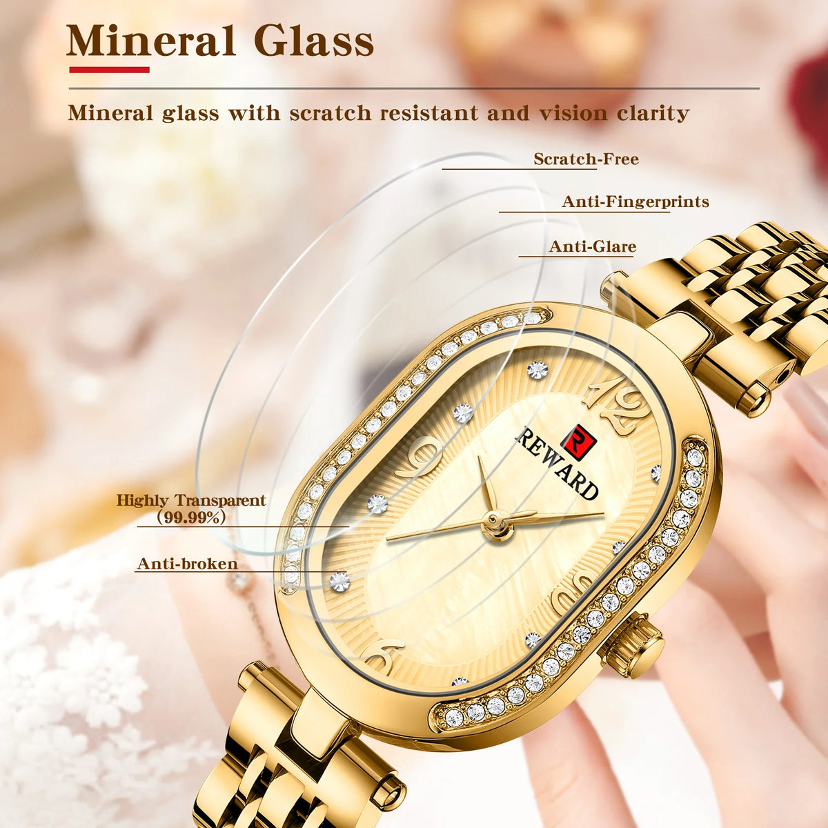 REWARD HOT Sale Women Watches Top Brand Luxury Stainless Steel Strap Wrist watch Female Quartz Ladies Watch Wife For Girl  RD21058L