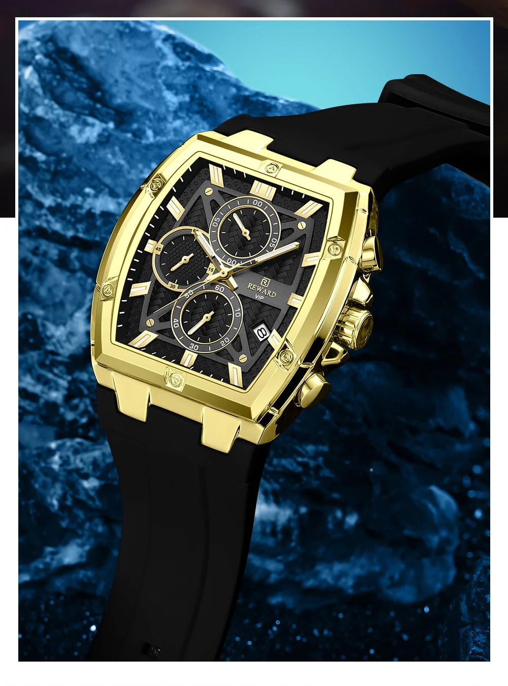 REWARD Fashion Watch Men Square Top Quality Luxury Alloy Quartz Watches Calendar Rubber Band Male Wrist Watches Factory OEM