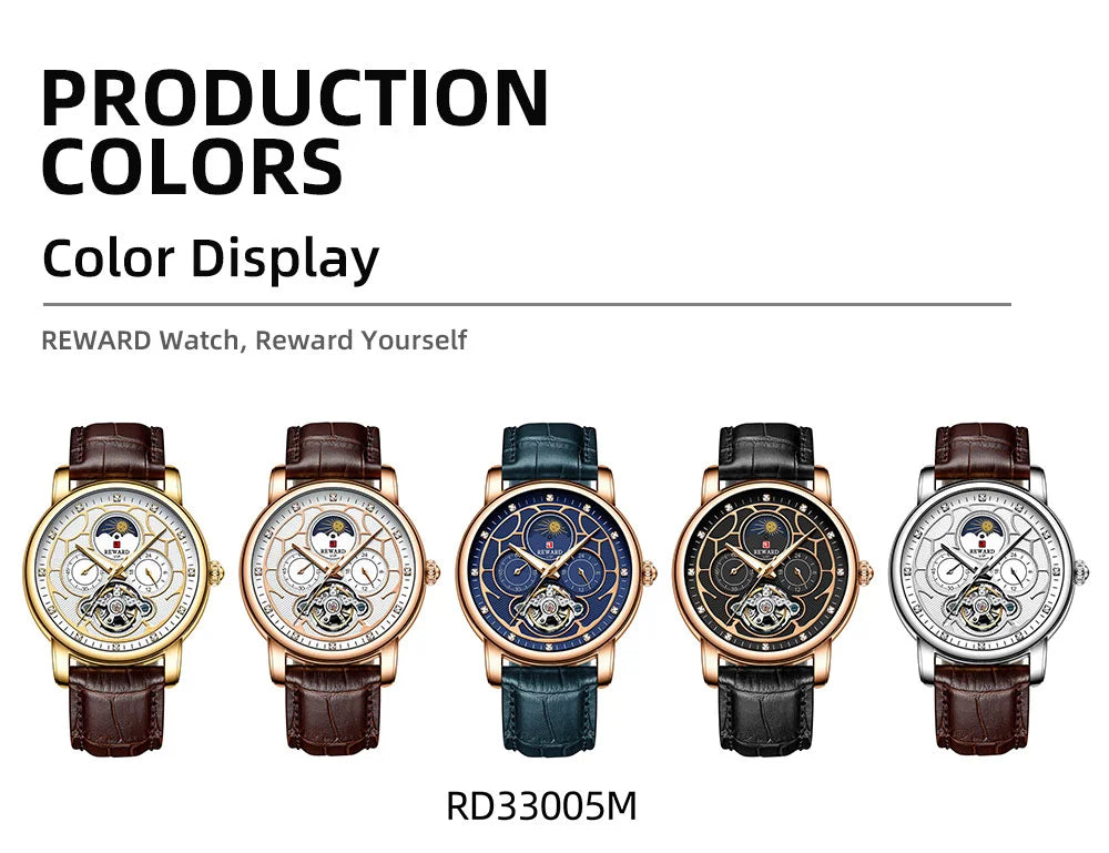 Reward Luxury men stainless steel automatic moon phase mechanical watch 2021 Custom logo casual fashion tourbillon wrist watch,RD33005M
