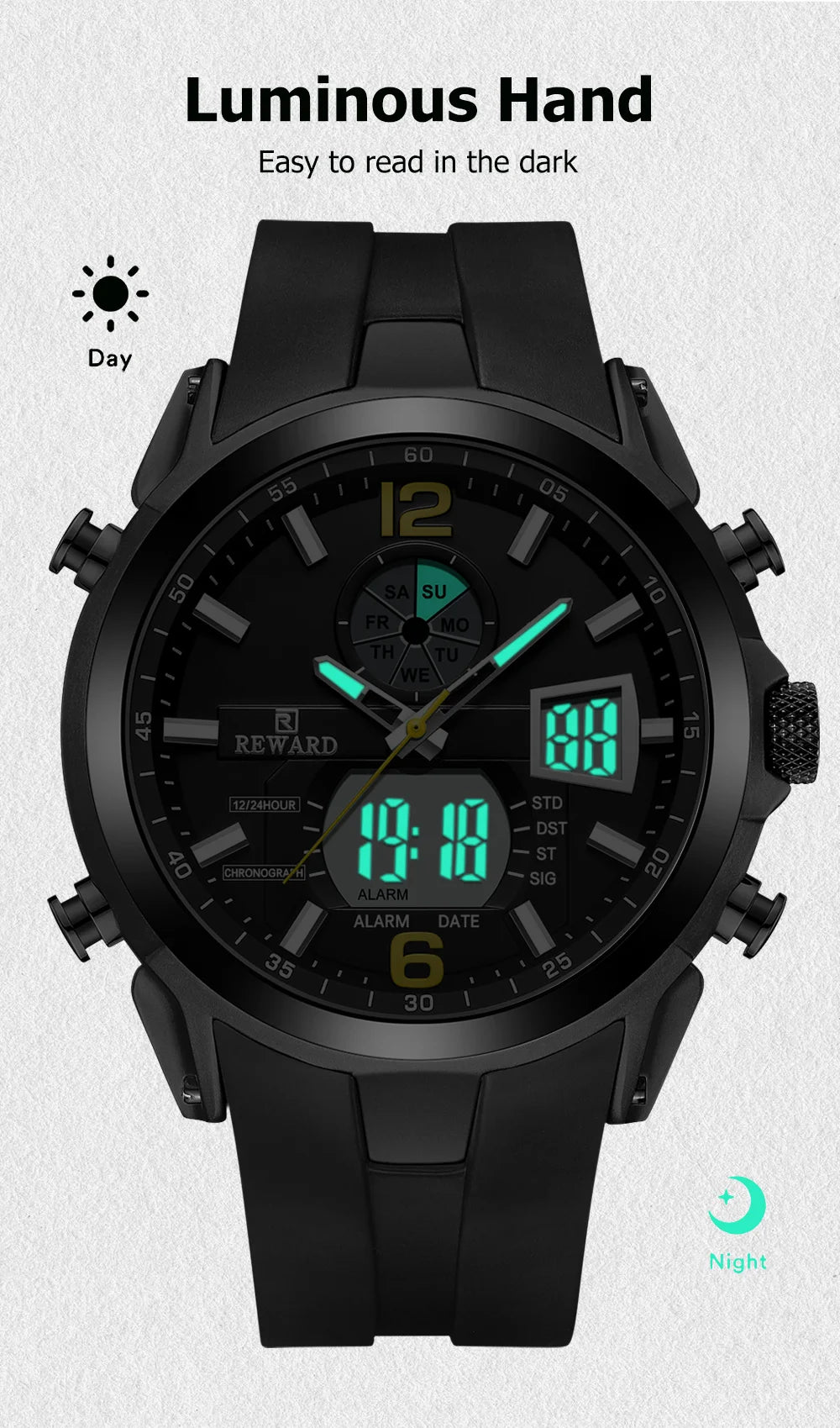 REWARD New digital watches men multi function week date running stopwatch outdoor fashion silicone quartz digital watch