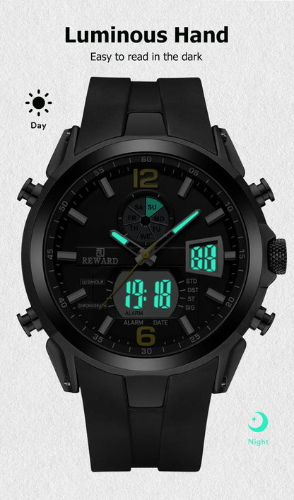 REWARD New digital watches men multi function week date running stopwatch outdoor fashion silicone quartz digital watch