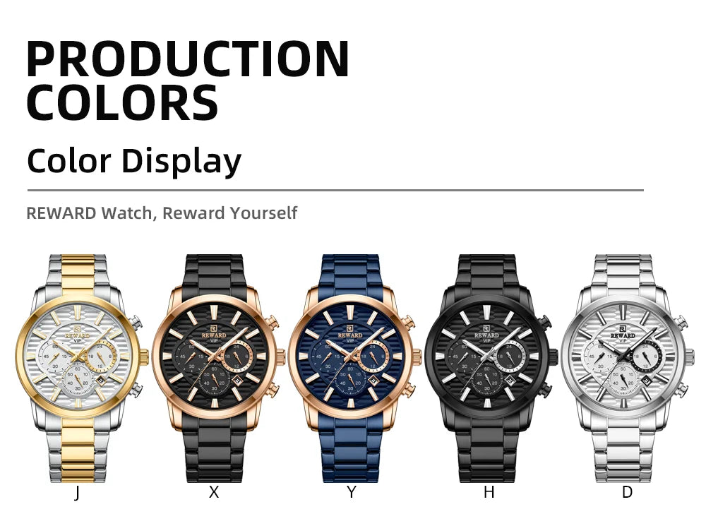 REWARD Fashion Mens Watch Wholesale Price Stainless Steel Waterproof Calendar Wristwatches Male Reloj Reward