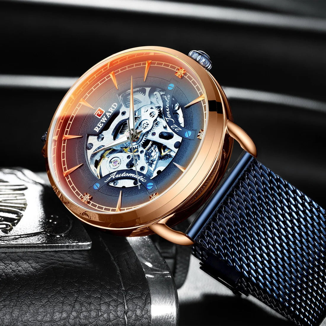 Reward Magic glass quality men stainless steel watches luxury functional automatic oem mechanical watches,RD32002M