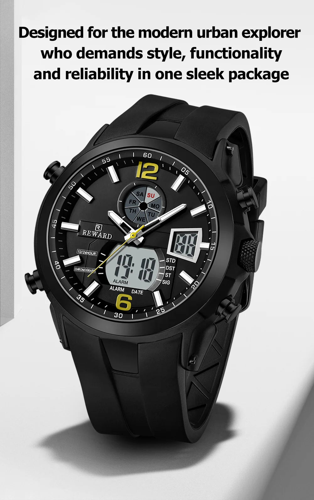 REWARD New digital watches men multi function week date running stopwatch outdoor fashion silicone quartz digital watch
