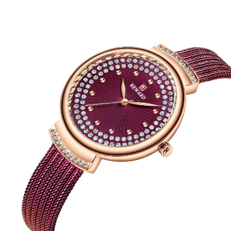 Upgrade your style with our Reward women's luxury watch RD22018L. This glitzy timepiece features a diamond-shaped shiny case and stainless strap with diamond accents, making it the perfect gift.