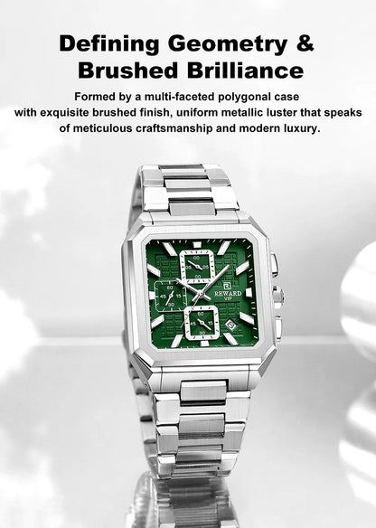 REWARD New Watch for Men High Quality Polishing Double Layered Case Square Chronograph Casual Quartz Watches Men Luxury