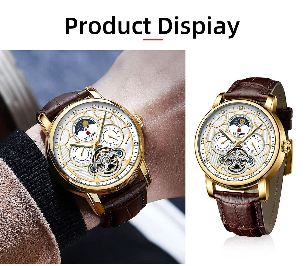 Reward Luxury men stainless steel automatic moon phase mechanical watch 2021 Custom logo casual fashion tourbillon wrist watch,RD33005M