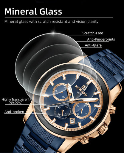 Reward Luxury Three-Eyes Classic Chronograph Quartz Watch Men REWARD Fashion Business Relogio Masculino Elegant