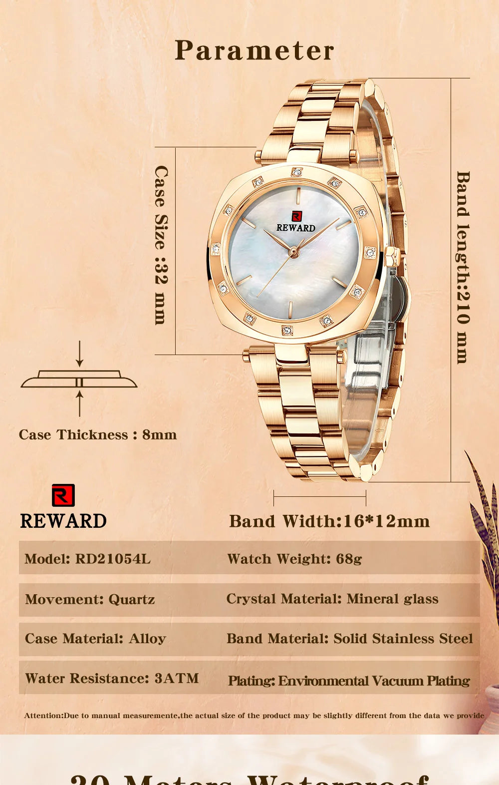 The Reward Custom OEM Japanese Quartz Movement Stylish Women Watch is the best brand for luxury fashion ladies wristwatches. With Japanese quartz movement and a sleek and elegant design, it's both accurate and stylish.