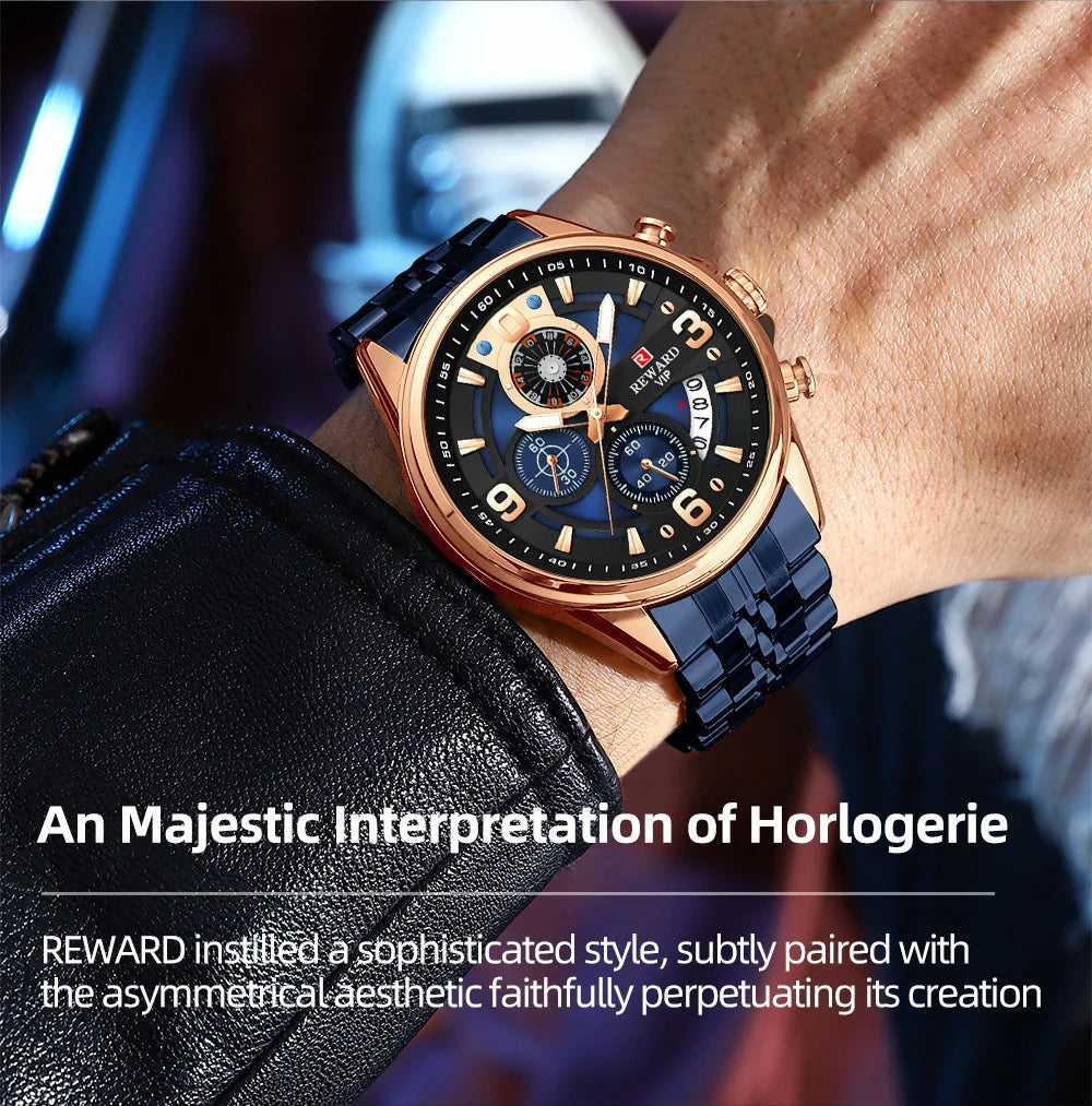Reward In Stock Sports Watch Luxury Stainless Steel Luminous Quartz Man Watch Wholesale Oem Wristwatch Reloj,Auto Date, chronograph, Complete Calendar, Day/Date, Waterproof, Luminous, Anti-magnetic,RD81057M