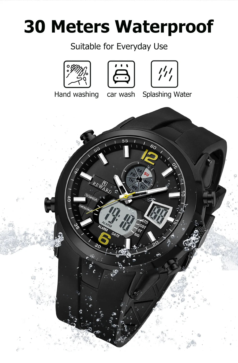 REWARD New digital watches men multi function week date running stopwatch outdoor fashion silicone quartz digital watch