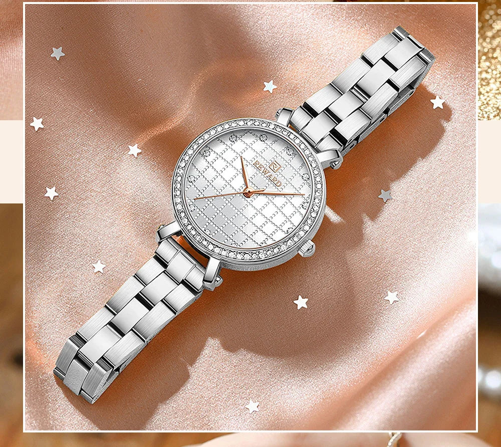 Reward 2022 New Arrival Wrist Watch Women Luxury Diamond Inlay Stainless Steel Ladies Golden Watches Wholesale Montre Acier RD21075L