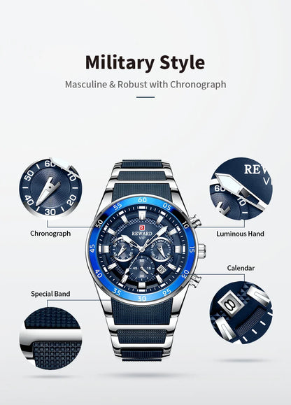 REWARD watches men wrist sport waterproof Luxury brand Silicone Band Quartz Wristwatch Male Watches Fashion Watch Man